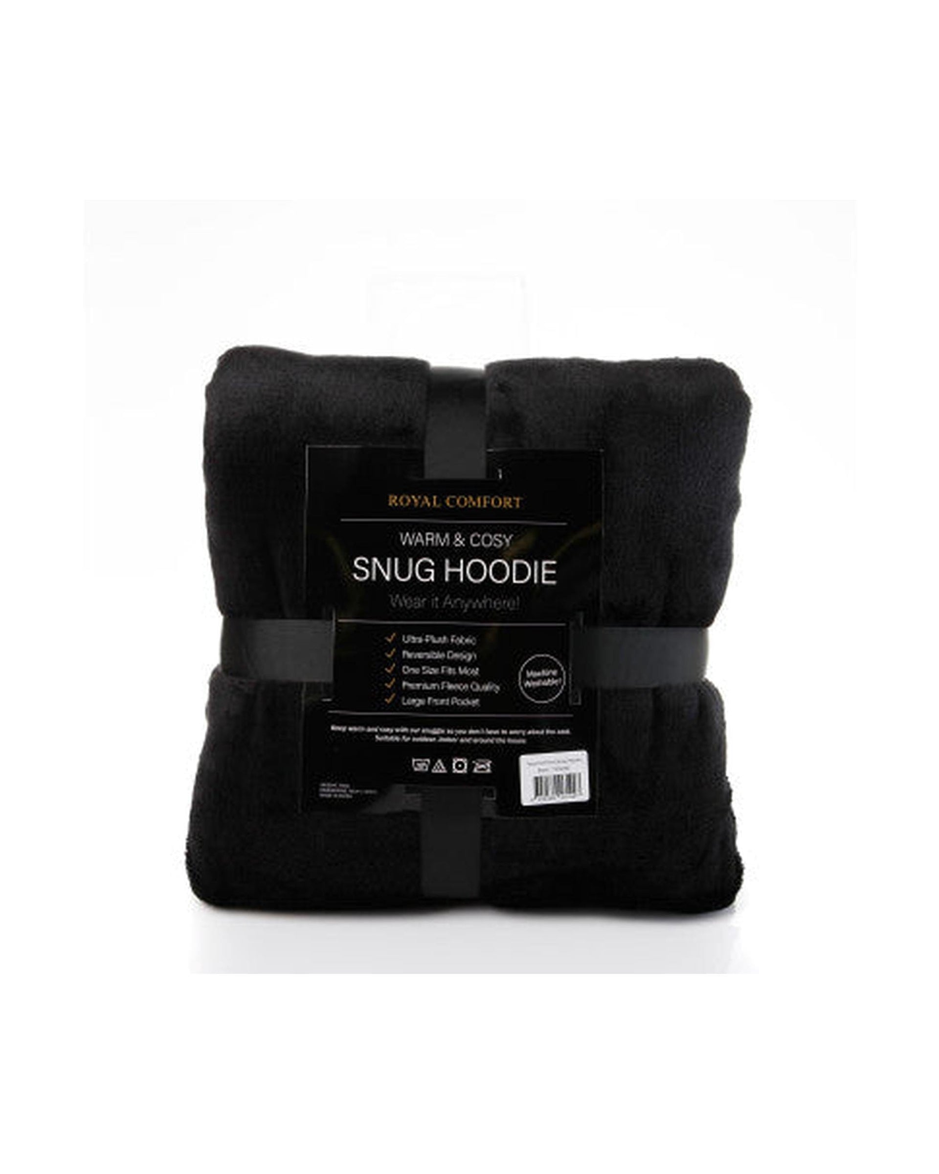 Royal Comfort Pajamas Royal Comfort Snug Hoodie Nightwear Super Soft Reversible Coral Fleece 750GSM One Size Black