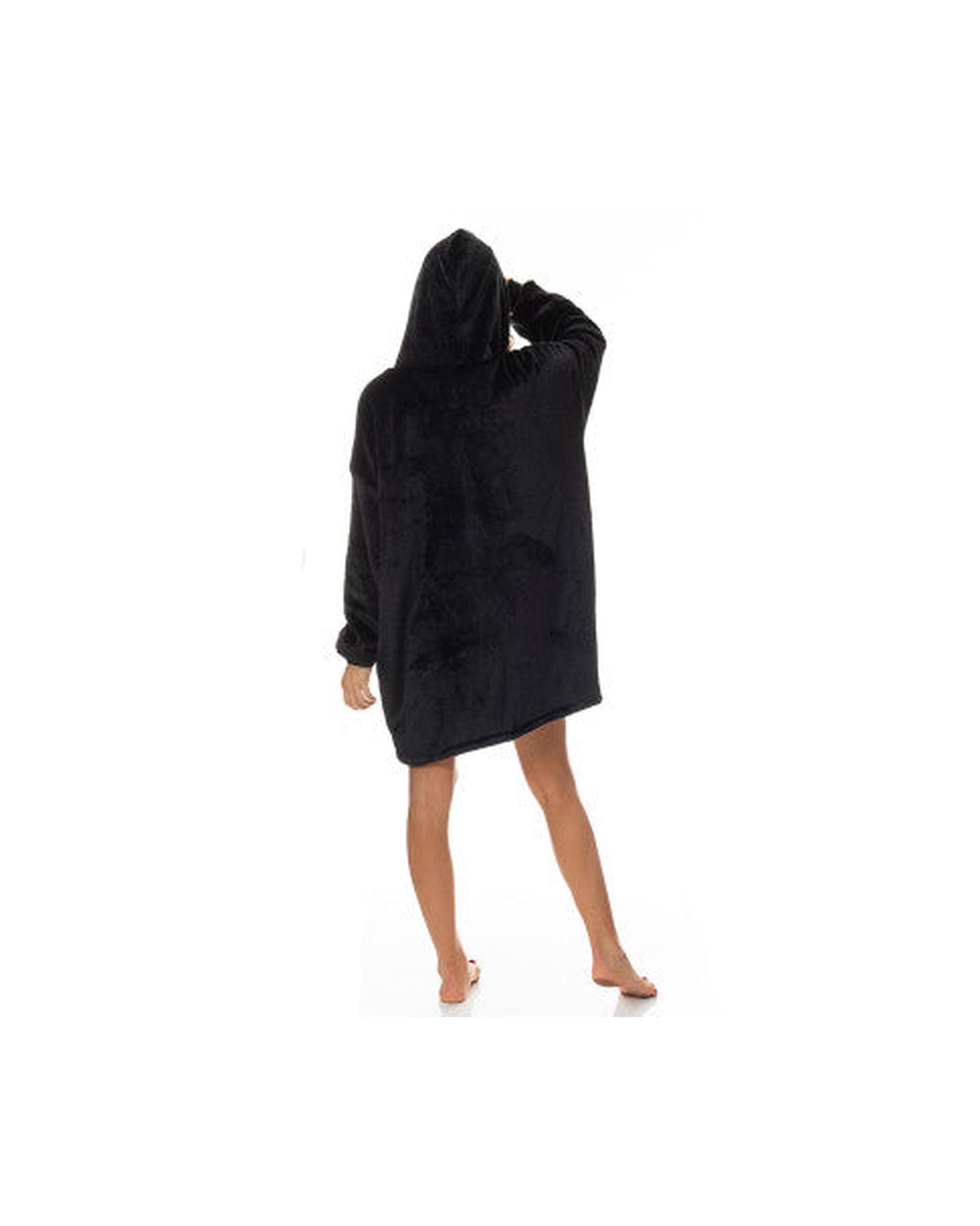 Royal Comfort Pajamas Royal Comfort Snug Hoodie Nightwear Super Soft Reversible Coral Fleece 750GSM One Size Black