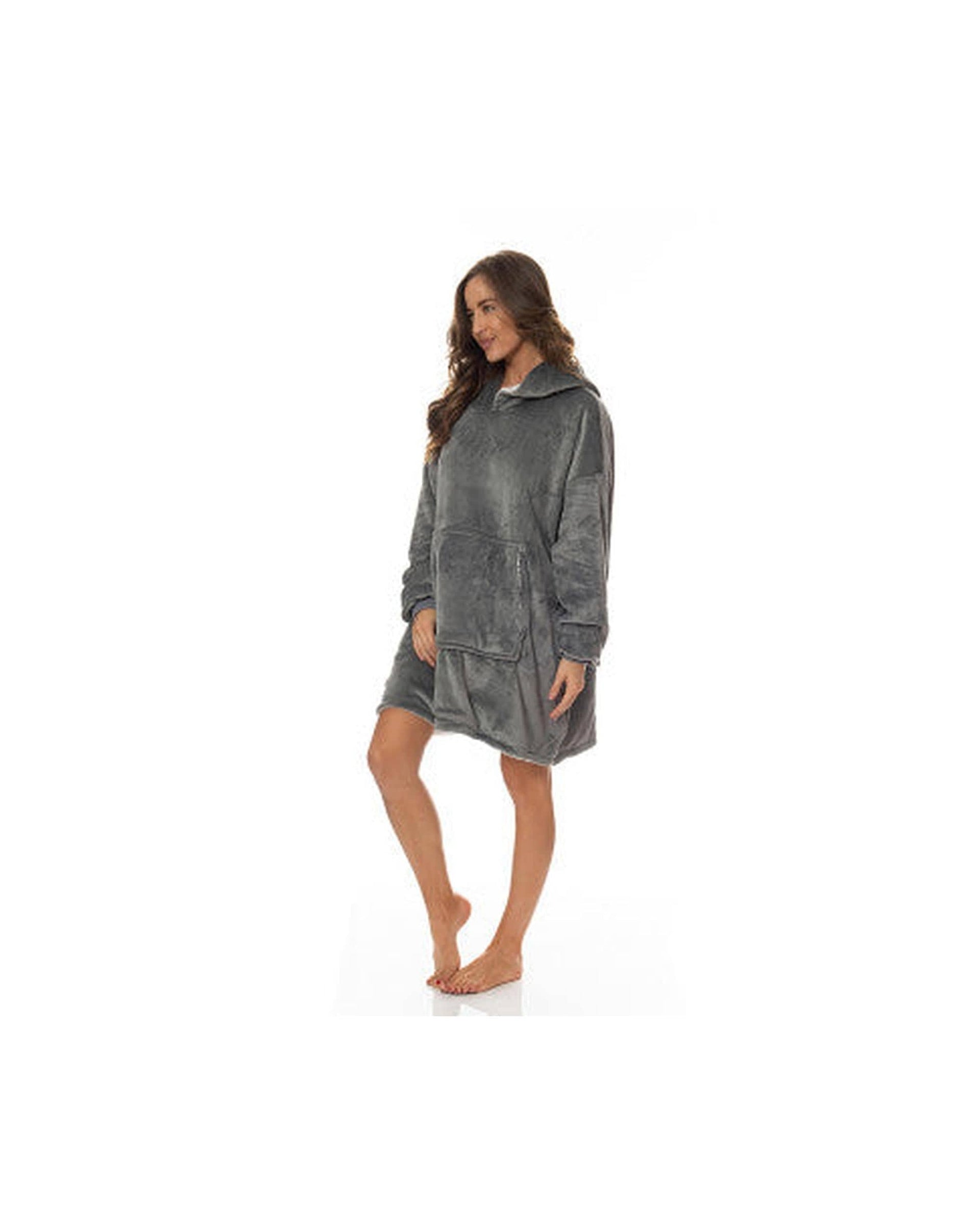 Royal Comfort Pajamas Royal Comfort Snug Hoodie Nightwear Super Soft Reversible Coral Fleece 750GSM One Size Grey