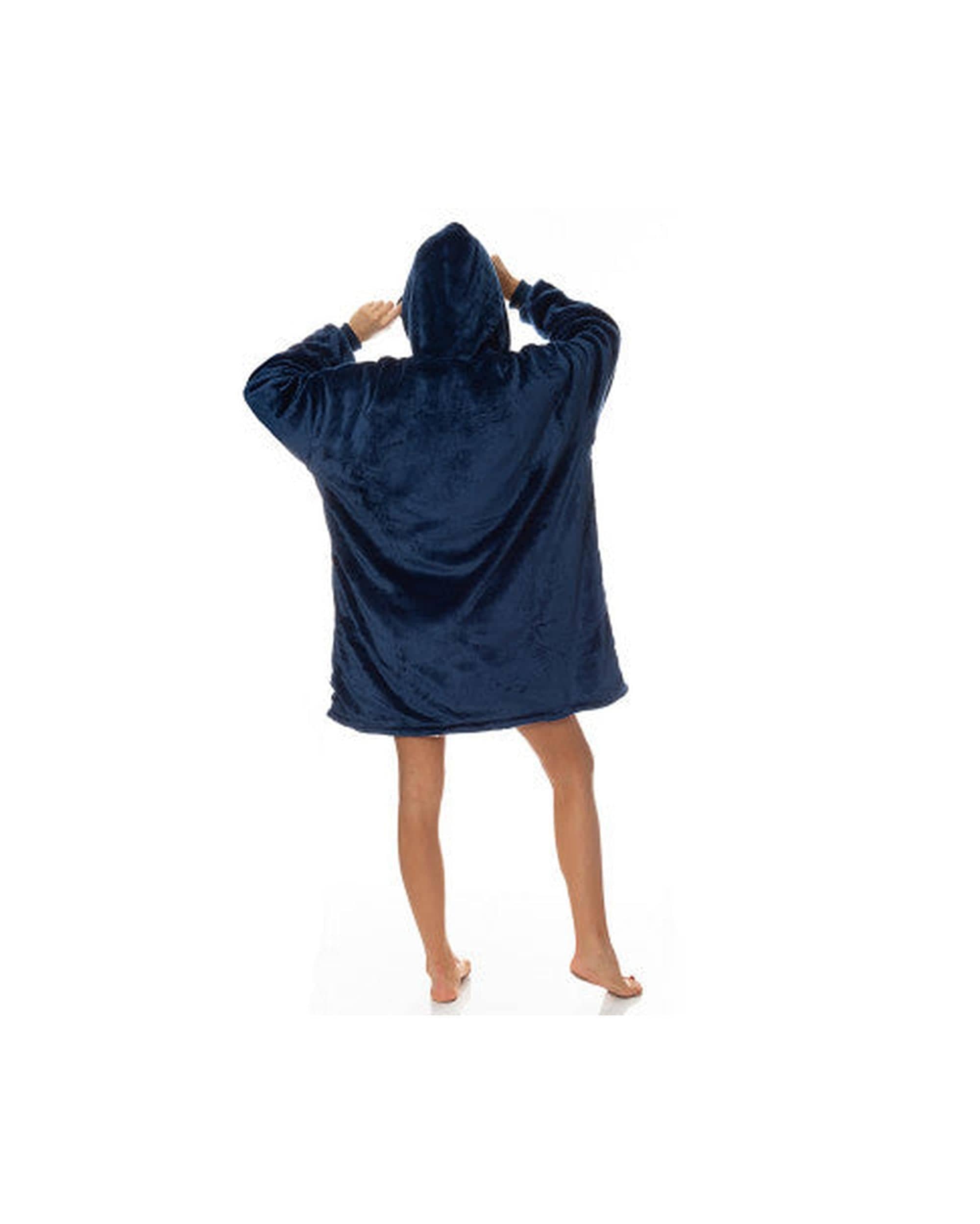 Royal Comfort Pajamas Royal Comfort Snug Hoodie Nightwear Super Soft Reversible Coral Fleece 750GSM One Size Navy