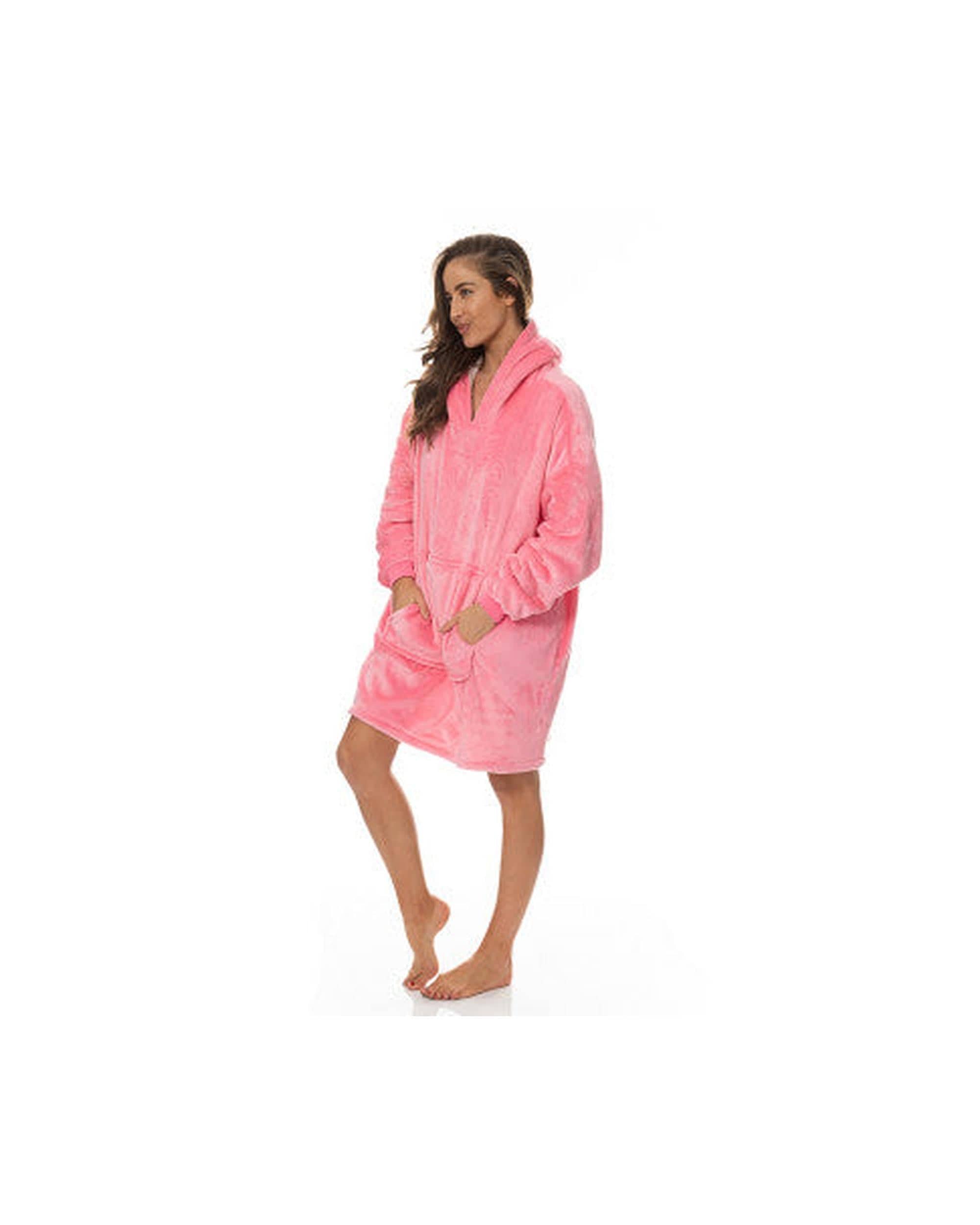 Royal Comfort Pajamas Royal Comfort Snug Hoodie Nightwear Super Soft Reversible Coral Fleece 750GSM One Size Pink