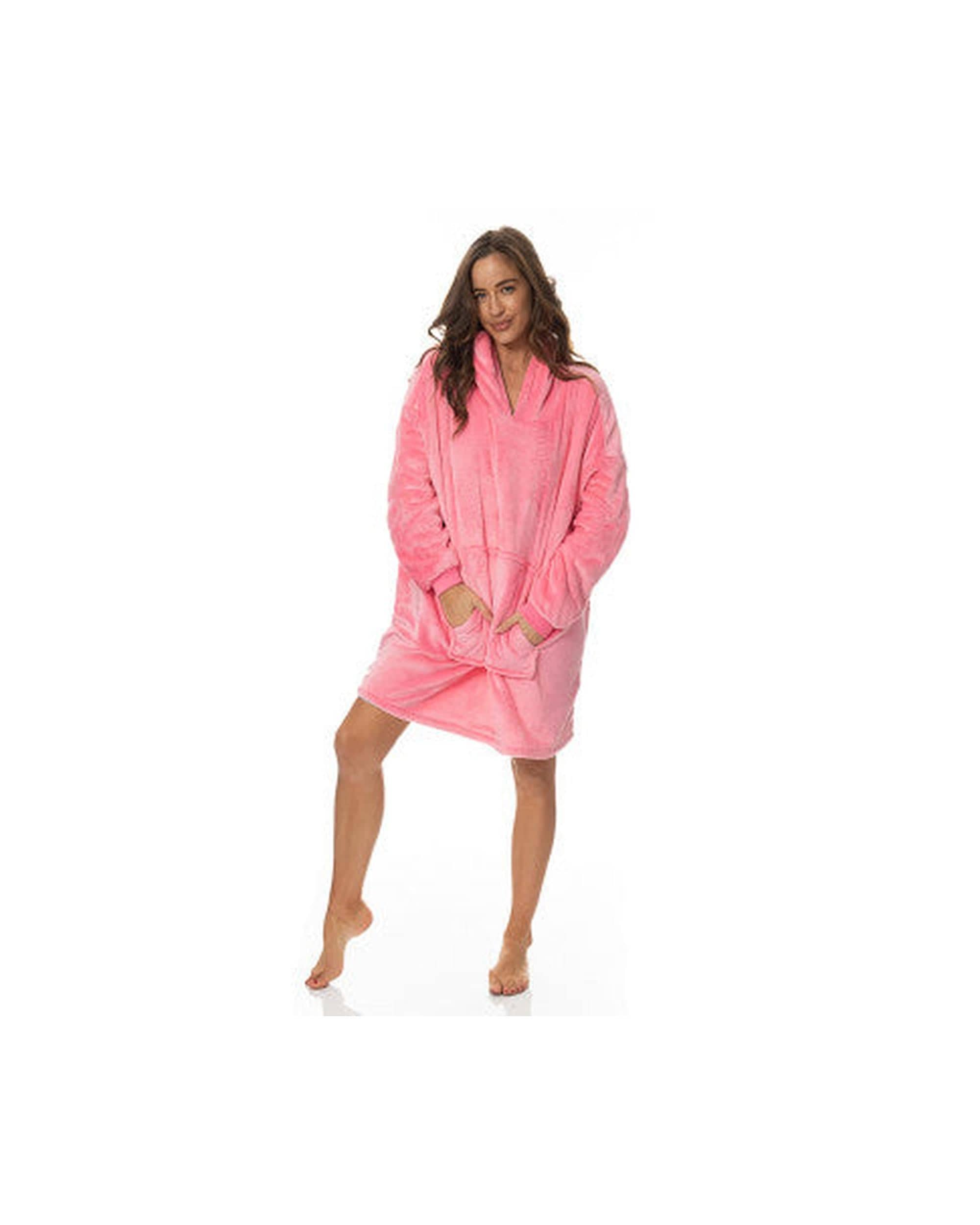 Royal Comfort Pajamas Royal Comfort Snug Hoodie Nightwear Super Soft Reversible Coral Fleece 750GSM One Size Pink