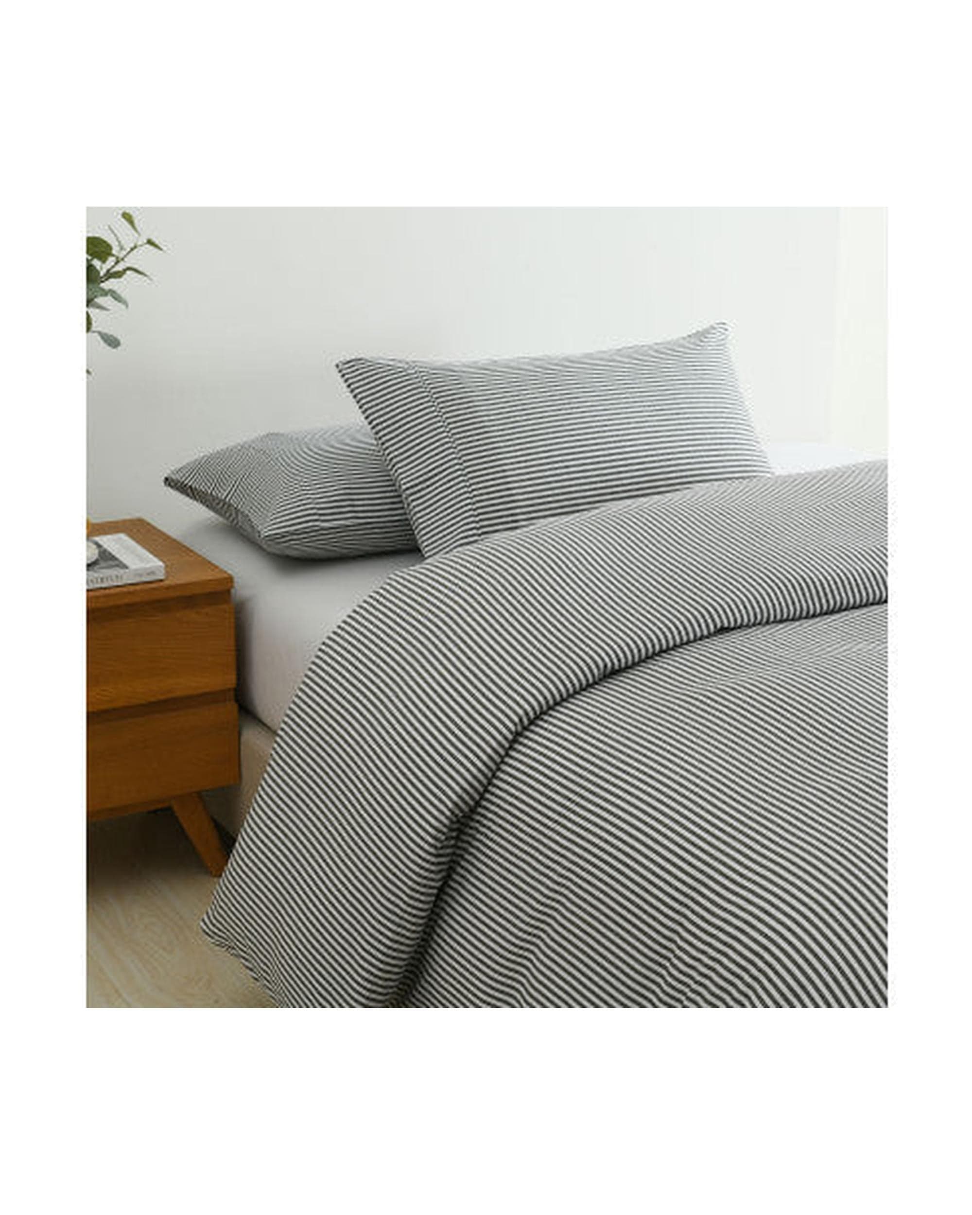 Royal Comfort Quilt Cover Royal Comfort Striped Flax Linen Blend Quilt Cover Set Soft Touch Bedding - Charcoal