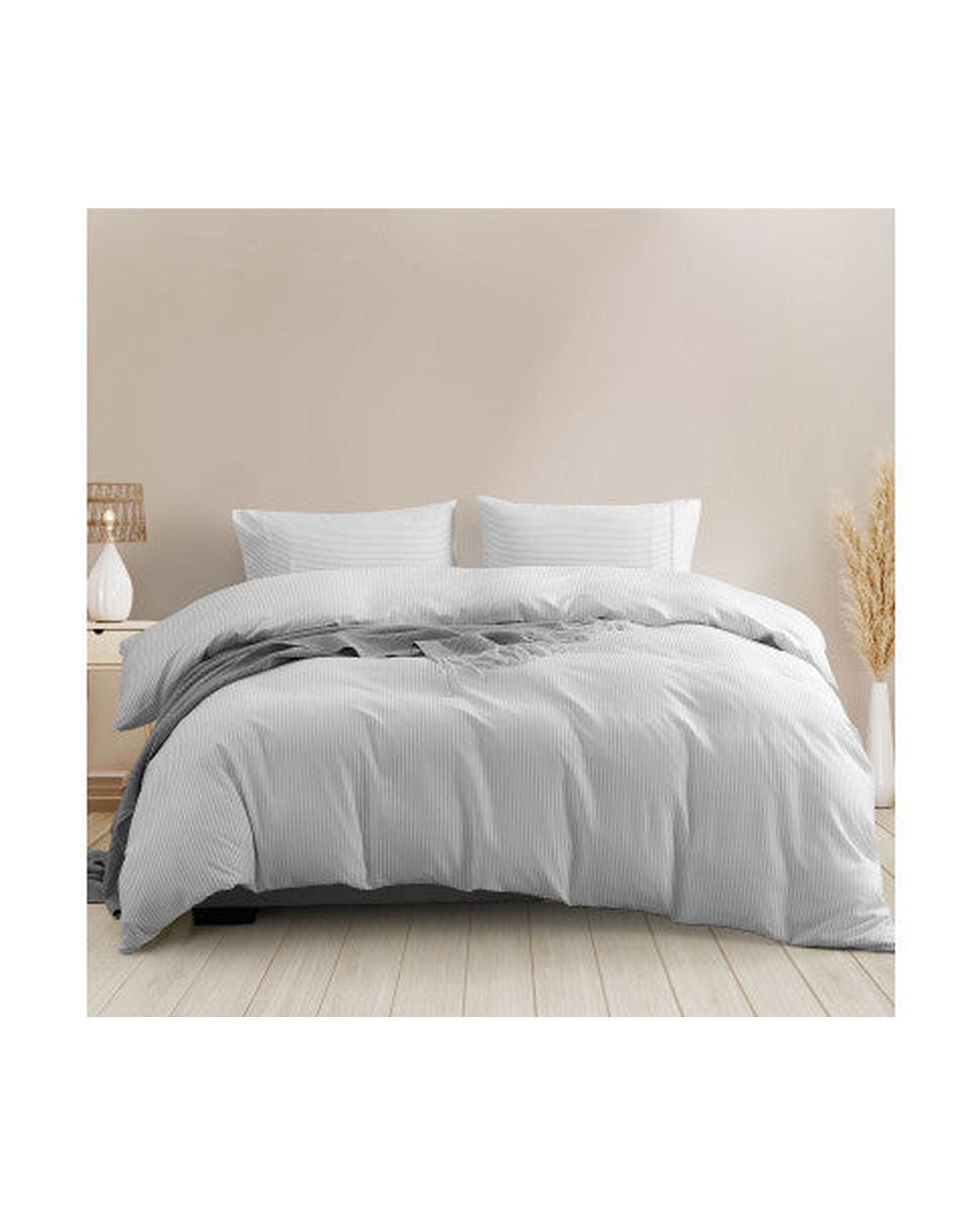 Royal Comfort Quilt Cover Royal Comfort Striped Flax Linen Blend Quilt Cover Set Soft Touch Bedding - Grey
