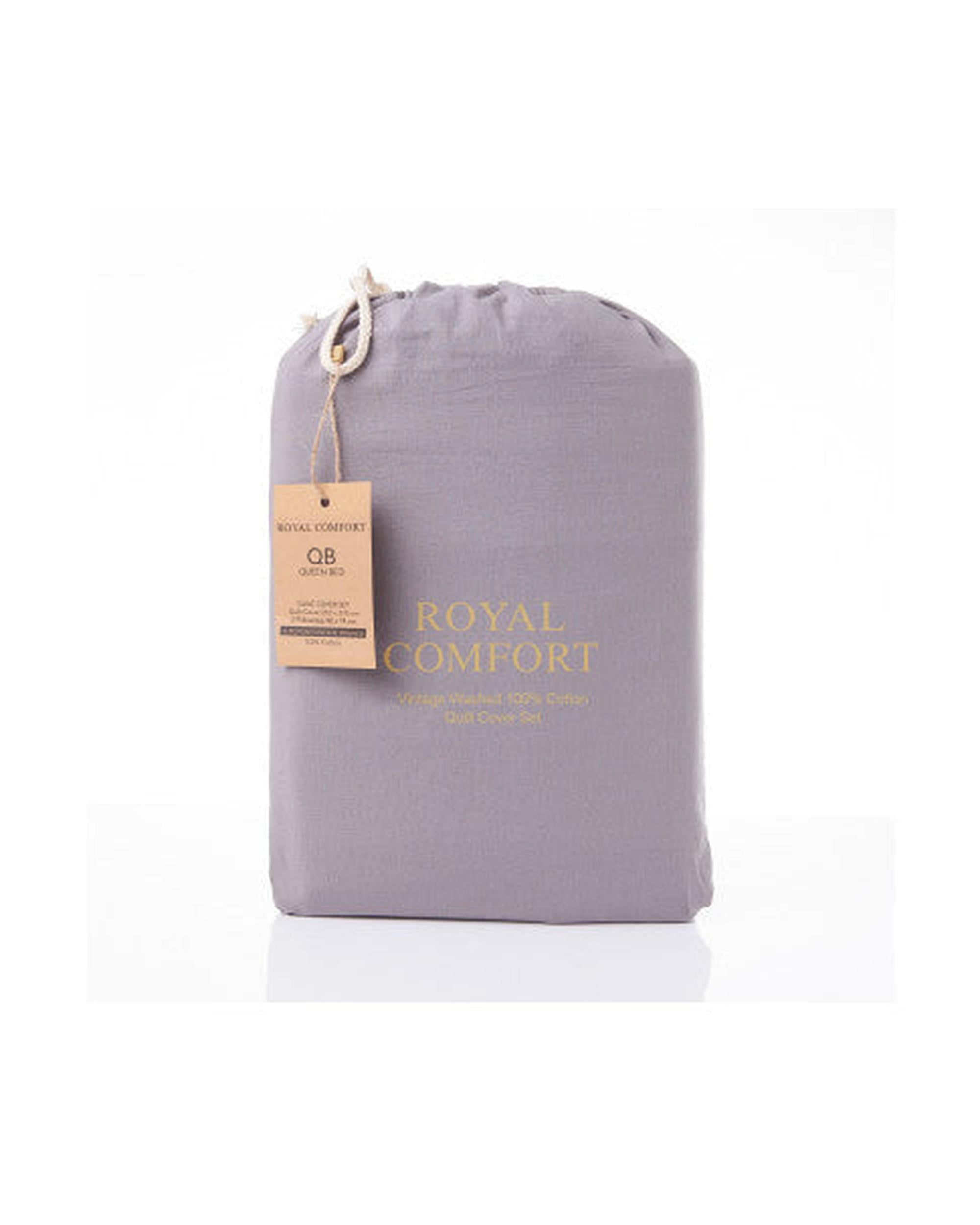 Royal Comfort Quilt Cover Royal Comfort Vintage Washed 100% Cotton Quilt Cover Set Bedding Ultra Soft - Grey