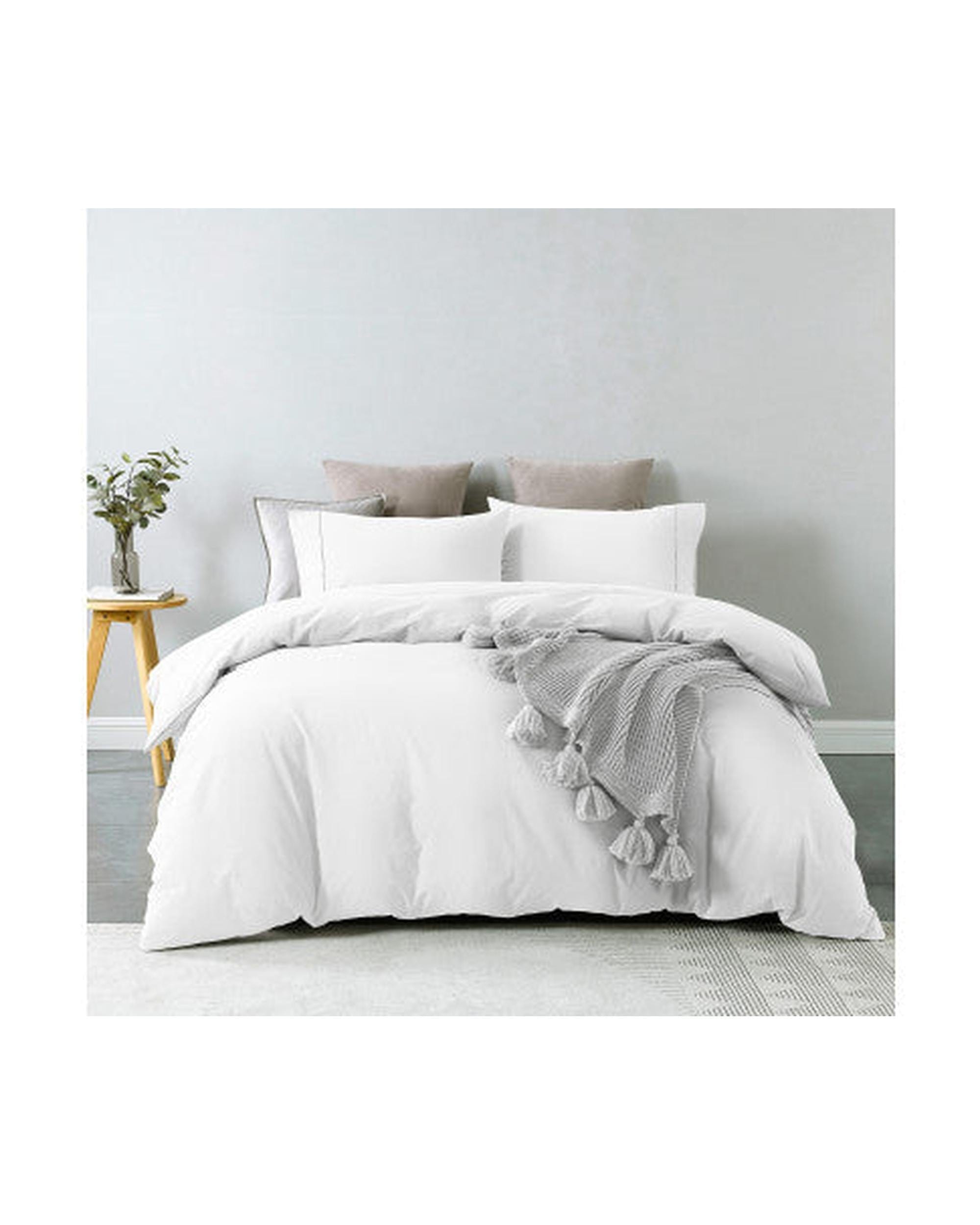 Royal Comfort Quilt Cover Royal Comfort Vintage Washed 100% Cotton Quilt Cover Set Bedding Ultra Soft - White