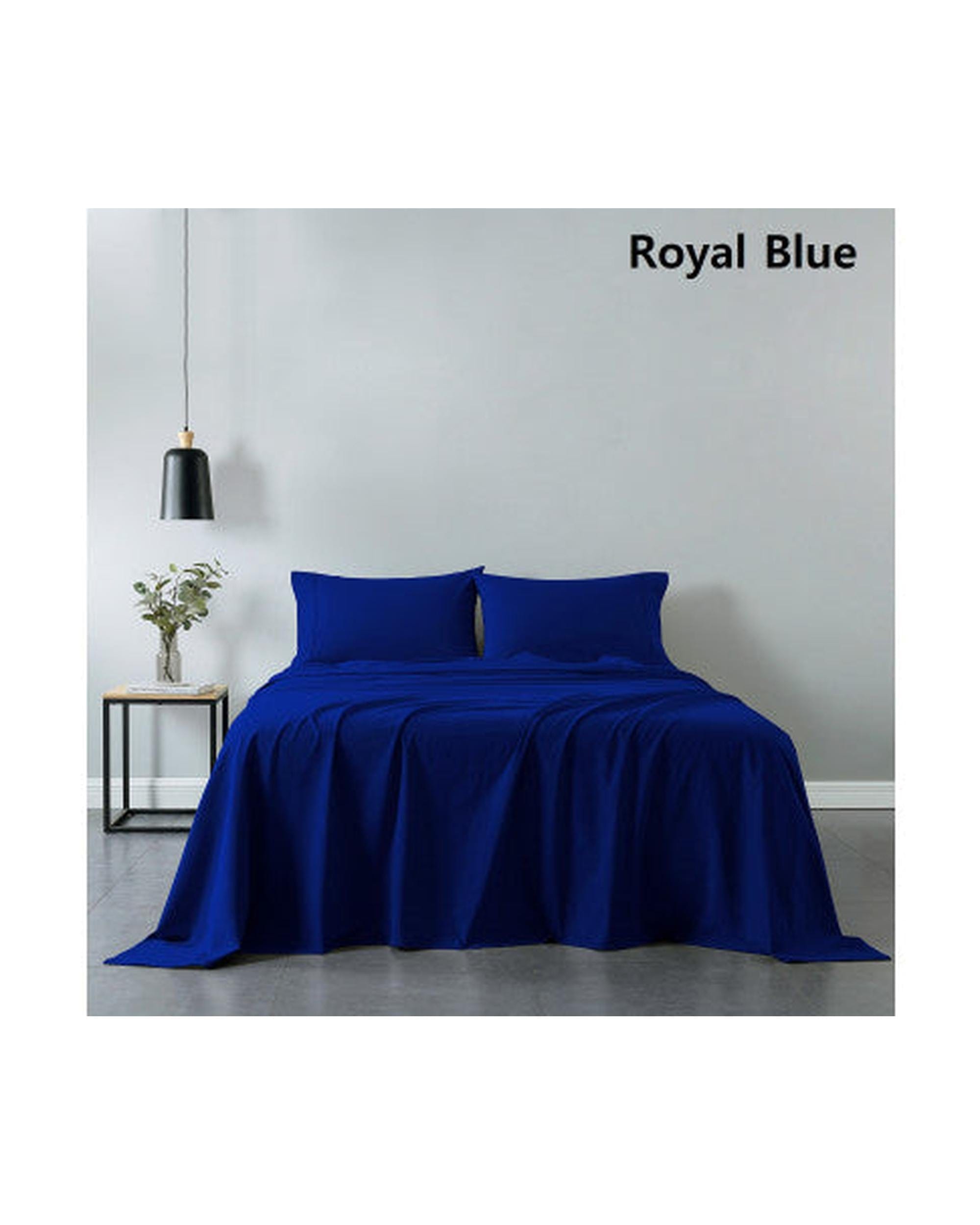 Royal Comfort Bed Sheets Royal Comfort Vintage Washed 100% Cotton Sheet Set Fitted Flat Sheet Pillowcases - ROYAL BLUE