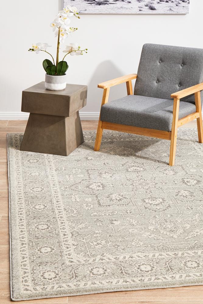 Rug Culture Rugs 230X160CM Evoke Silver Flower Transitional Rug