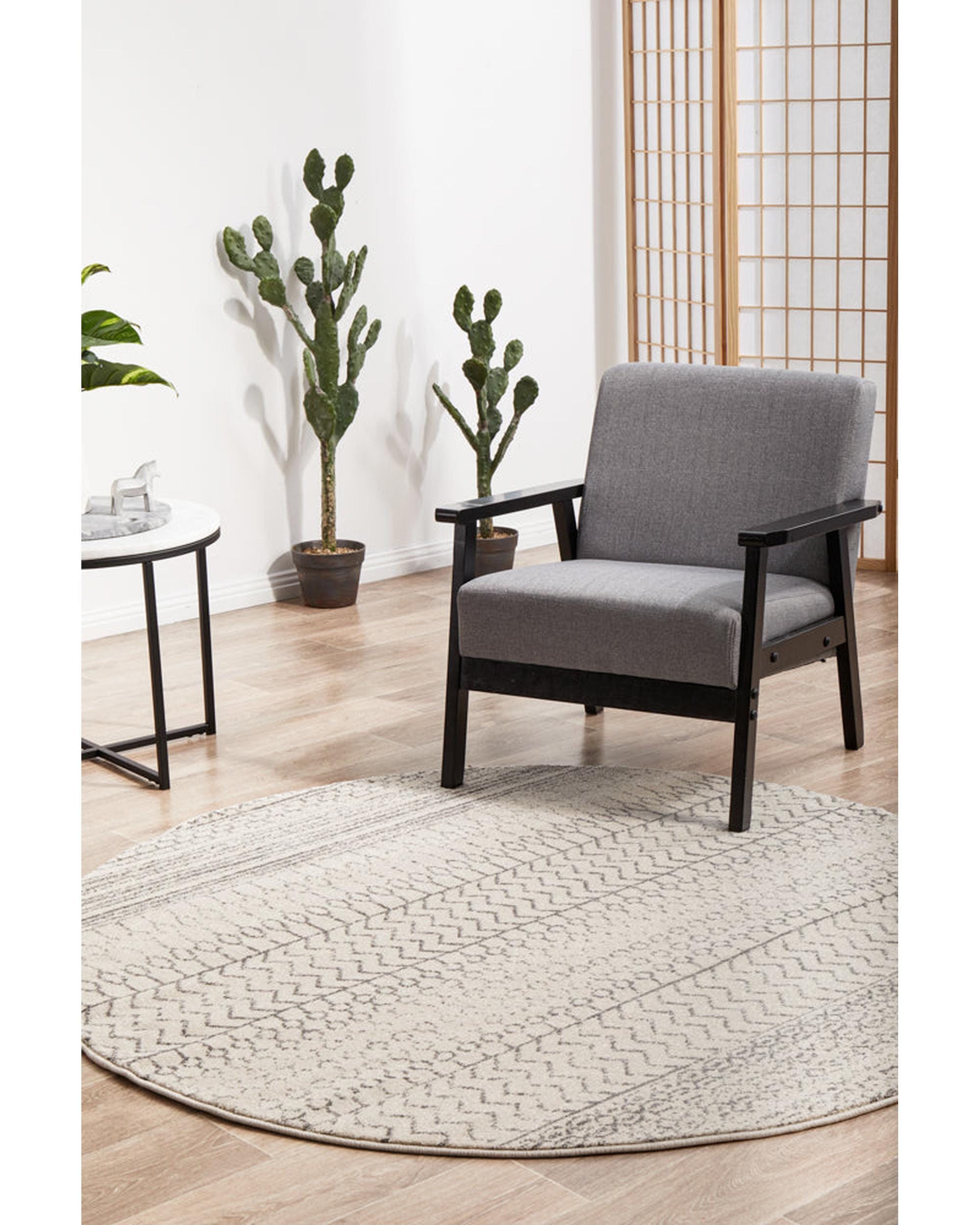 RUG CULTURE Rugs Chrome Harper Silver Round Rug