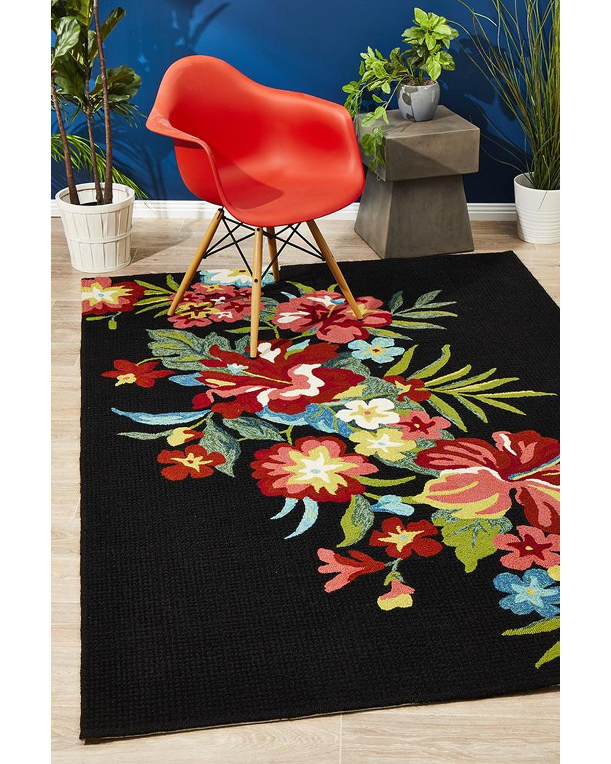 Rug Culture Rugs Copacabana Kelsey Bouquet Black Indoor Outdoor Rug
