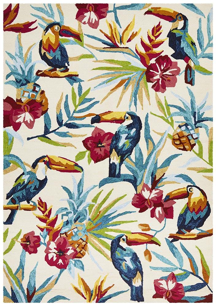 Rug Culture Rugs Copacabana Toucan Tropical Indoor Outdoor Rug Cream