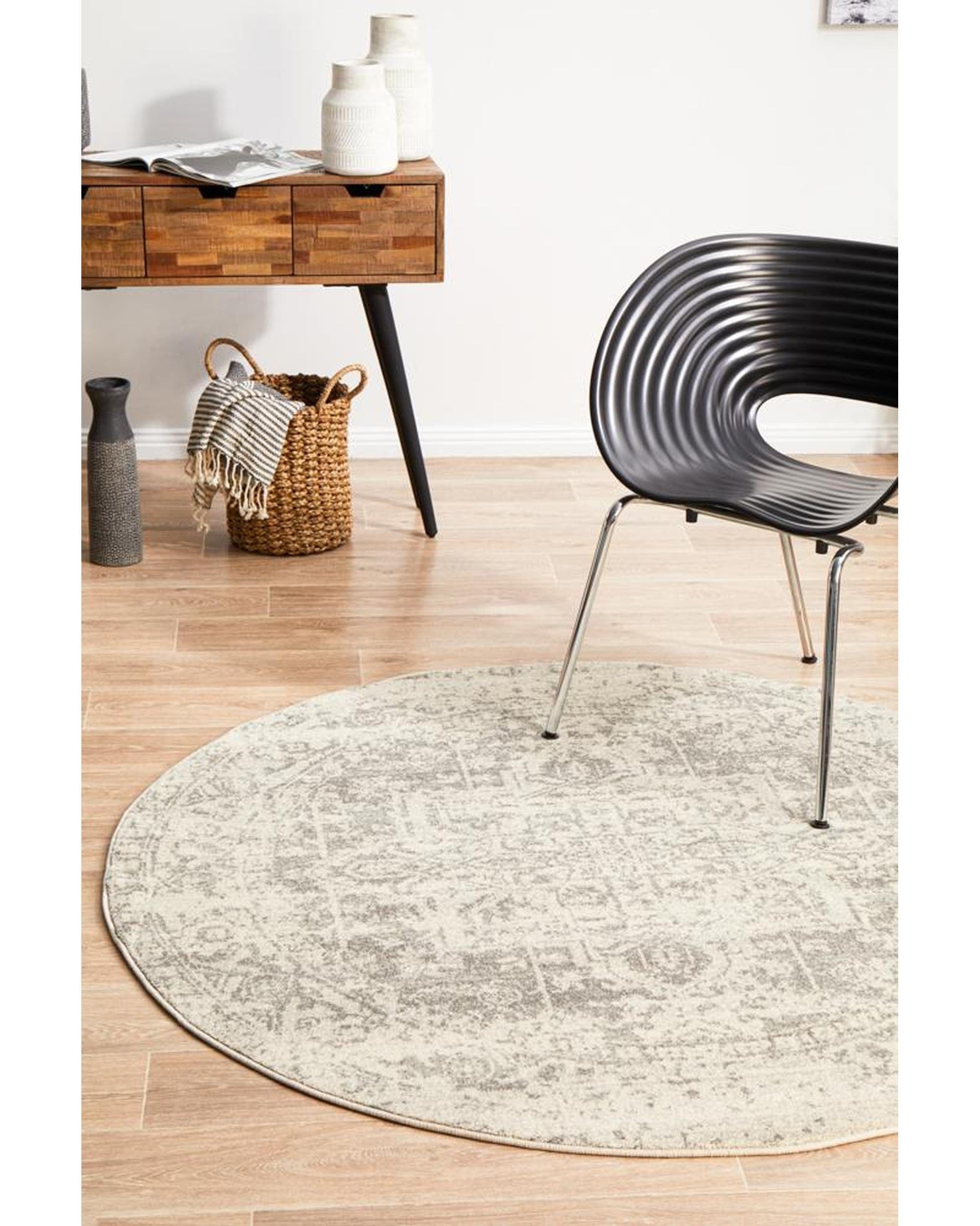 Rug Culture Rugs Evoke Dream White Silver Transitional Round Rug