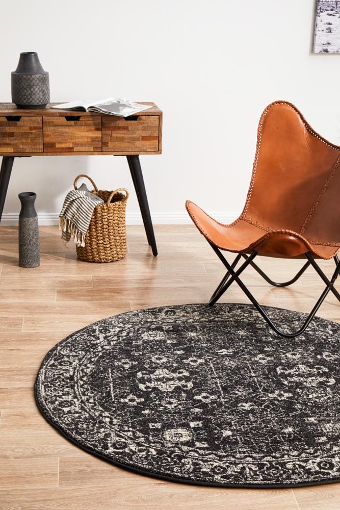 Rug Culture Rugs Evoke Estella Charcoal Transitional Round Rug
