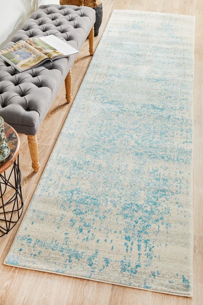 Rug Culture Rugs Evoke Glacier White Blue Transitional Runner Rug
