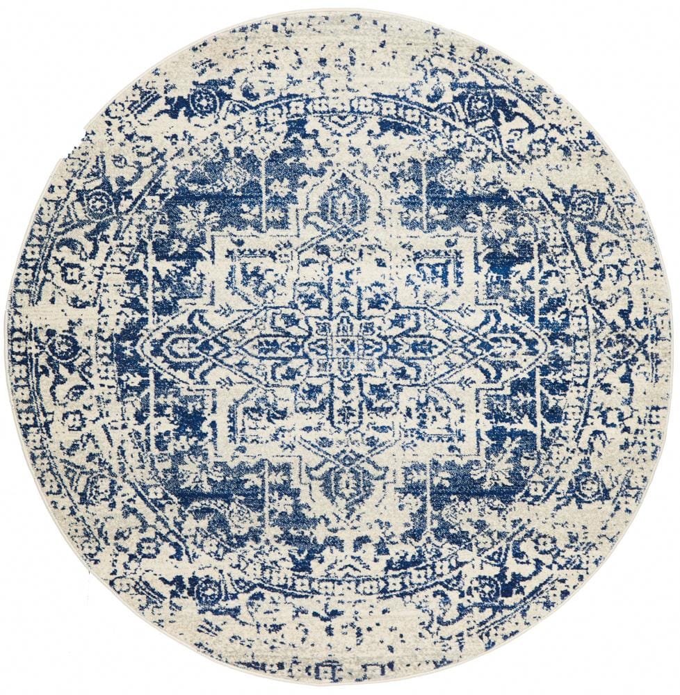Rug Culture Rugs Evoke Horizon White Navy Transitional Round Rug
