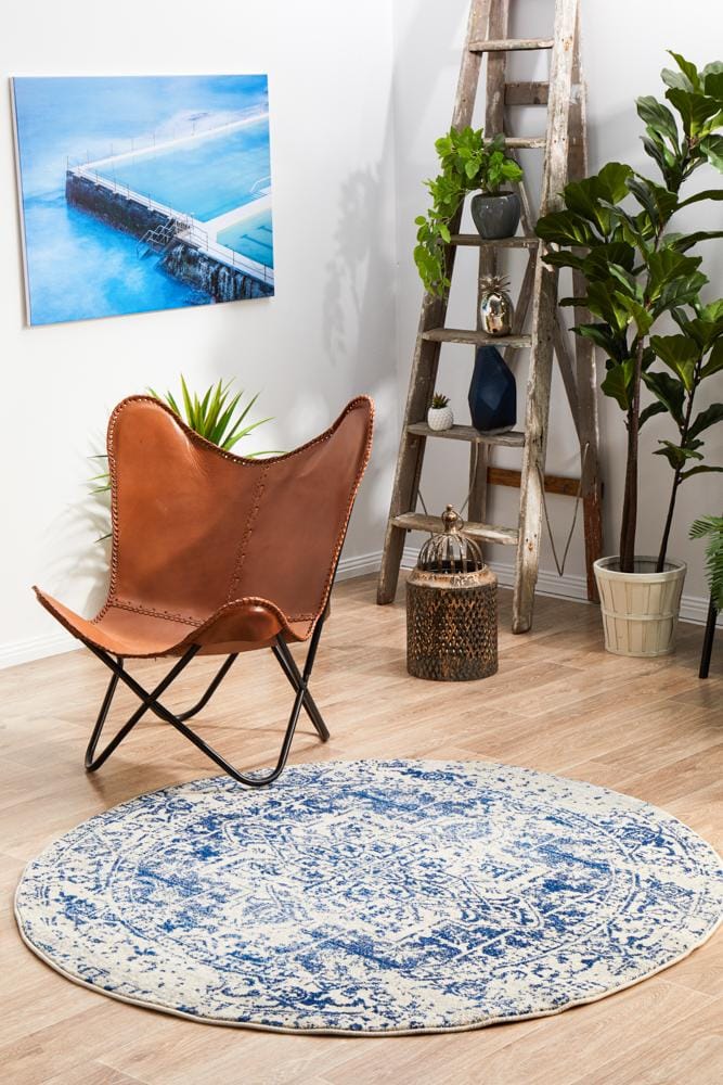 Rug Culture Rugs Evoke Horizon White Navy Transitional Round Rug