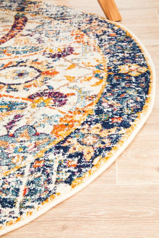 Rug Culture Rugs Evoke Peacock Ivory Transitional Round Rug