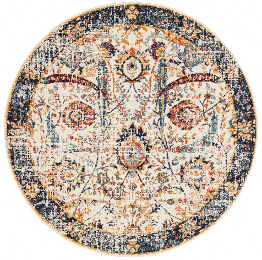 Rug Culture Rugs Evoke Peacock Ivory Transitional Round Rug