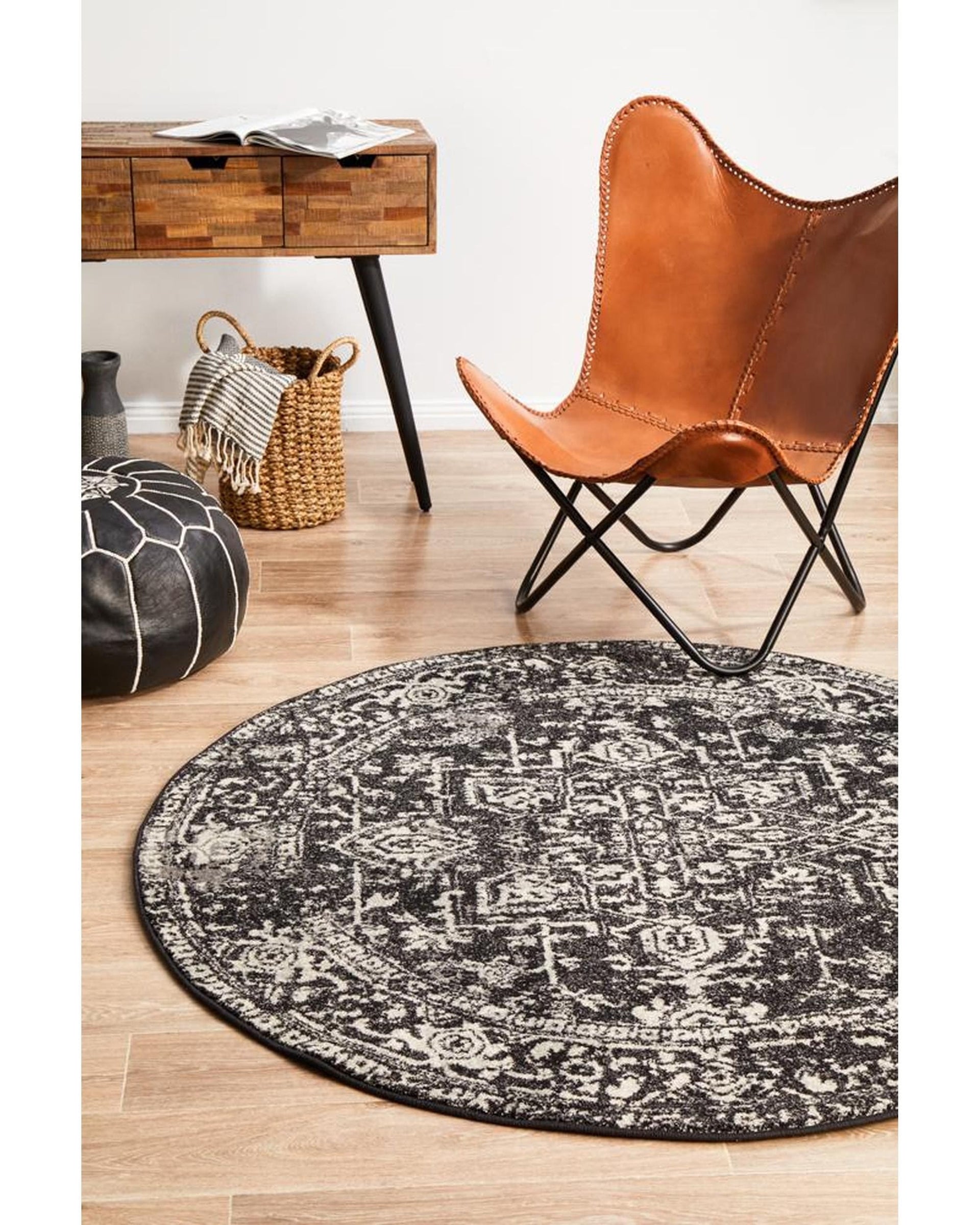 Rug Culture Rugs Evoke Scape Charcoal Transitional Round Rug