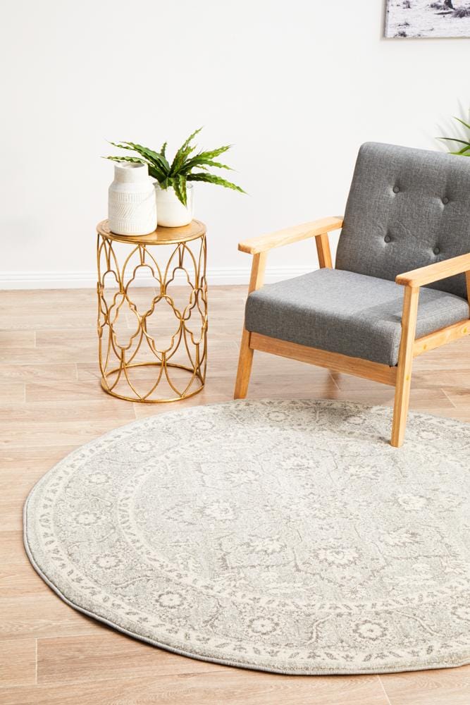 Rug Culture Rugs Evoke Silver Flower Transitional Round Rug