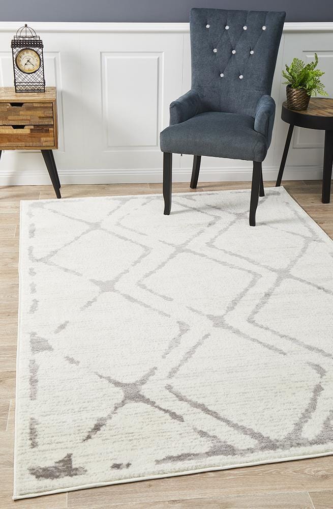 Rug Culture Rugs Kendall Contemporary Diamond Rug White Grey