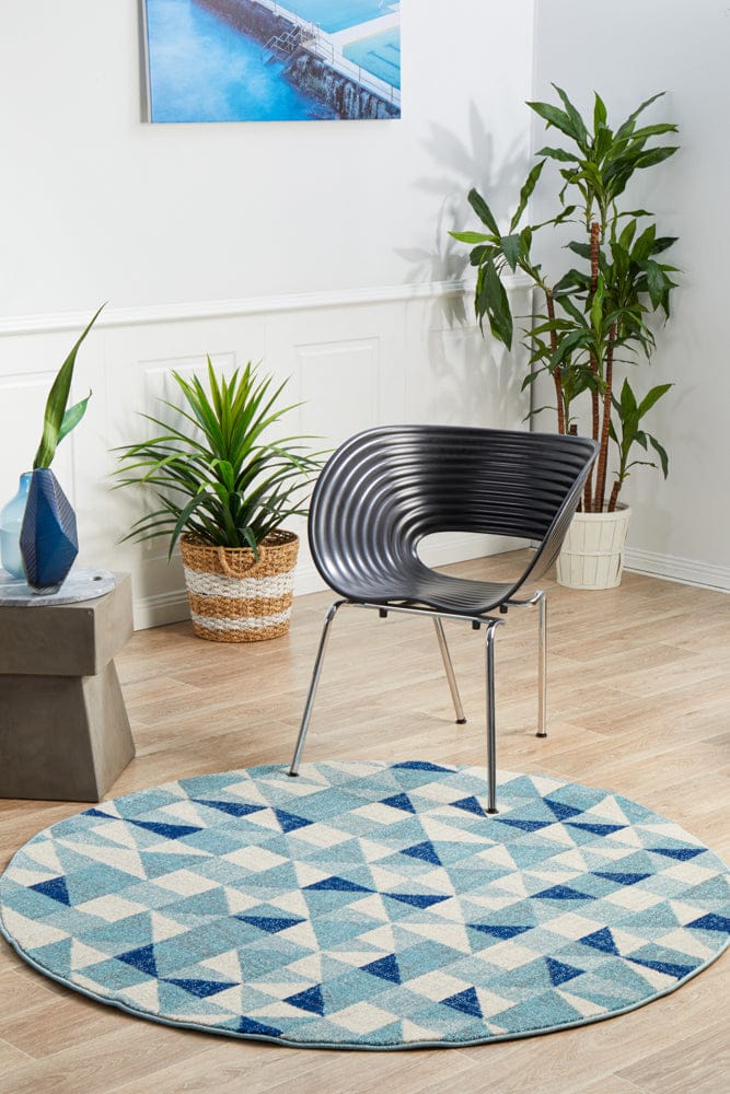 Rug Culture Rugs Mirage Illusion Modern Geo Blue Ivory Round Rug