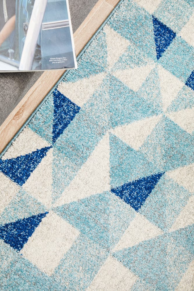 Rug Culture Rugs Mirage Illusion Modern Geo Blue Ivory Runner Rug