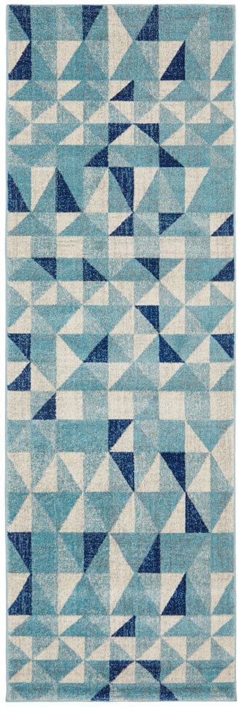 Rug Culture Rugs Mirage Illusion Modern Geo Blue Ivory Runner Rug