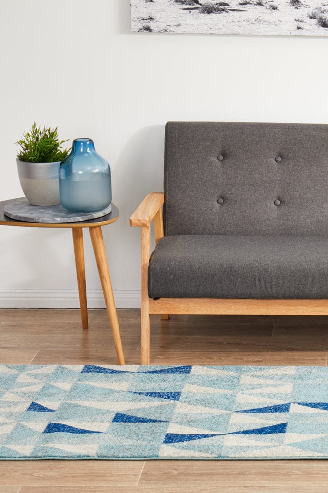 Rug Culture Rugs Mirage Illusion Modern Geo Blue Ivory Runner Rug