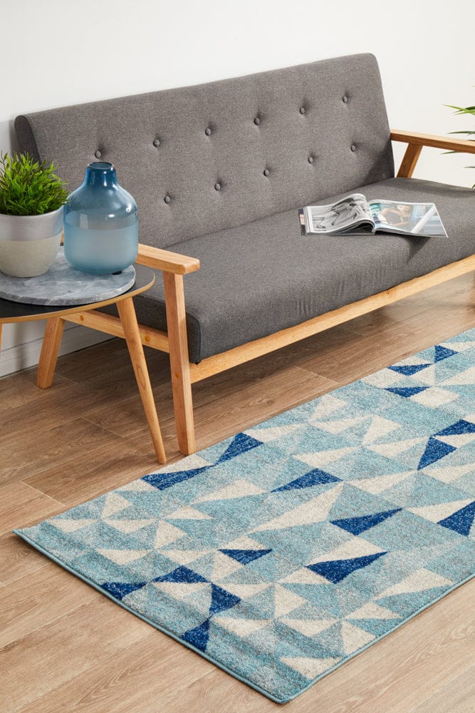 Rug Culture Rugs Mirage Illusion Modern Geo Blue Ivory Runner Rug