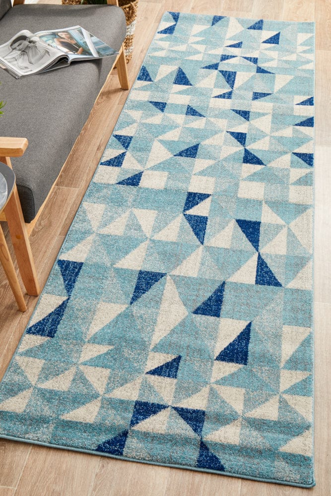 Rug Culture Rugs Mirage Illusion Modern Geo Blue Ivory Runner Rug