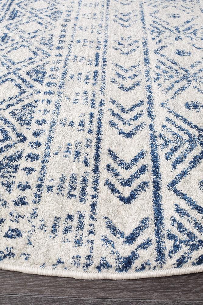 Rug Culture Rugs Oasis Ismail White Blue Rustic Round Rug