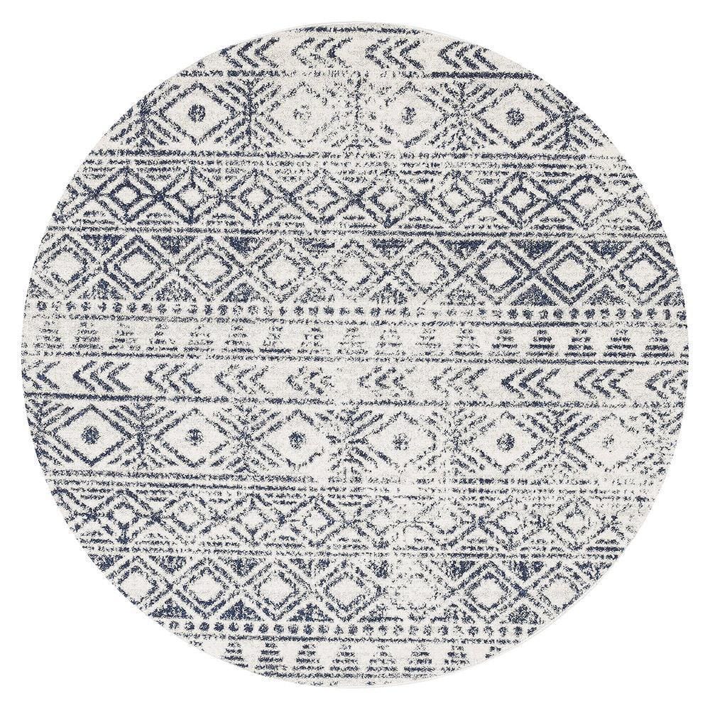 Rug Culture Rugs Oasis Ismail White Blue Rustic Round Rug