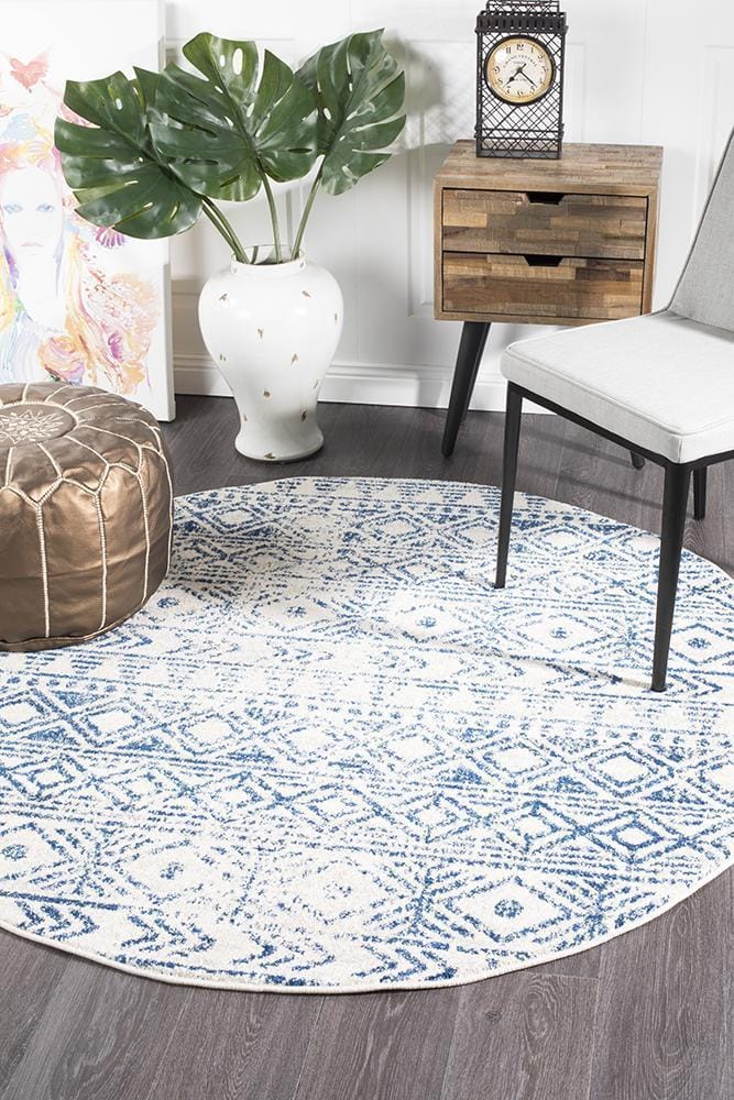 Rug Culture Rugs Oasis Ismail White Blue Rustic Round Rug