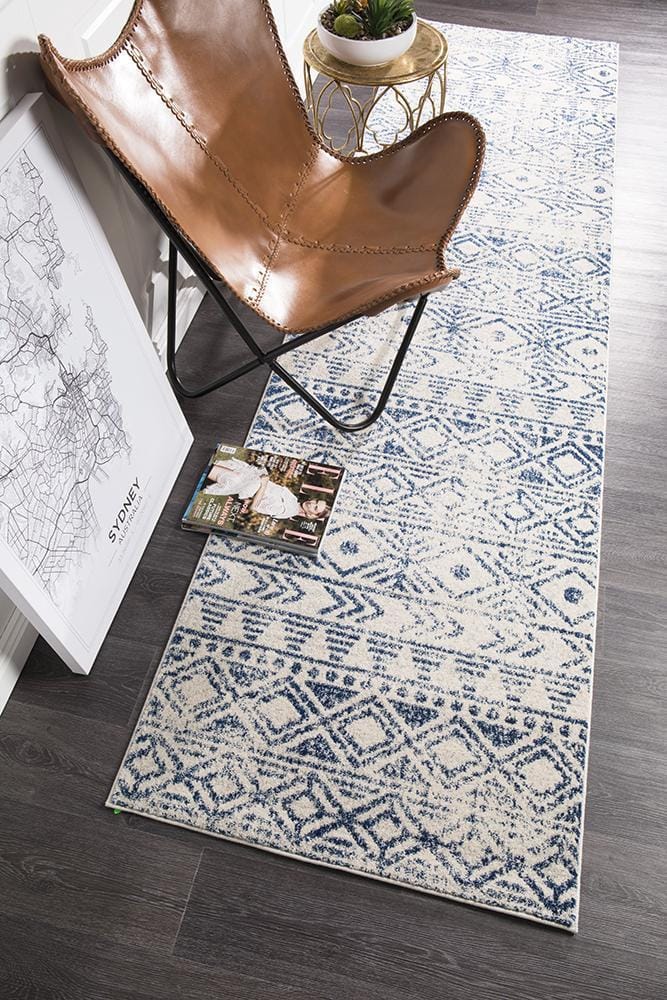 Rug Culture Rugs Oasis Ismail White Blue Rustic Runner Rug