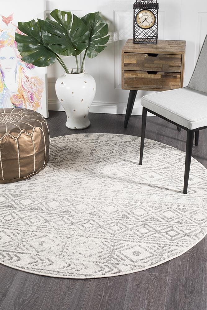 Rug Culture Rugs Oasis Ismail White Grey Rustic Round Rug