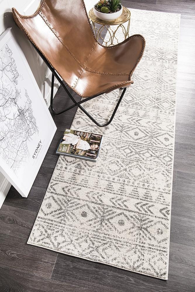 Rug Culture Rugs Oasis Ismail White Grey Rustic Runner Rug