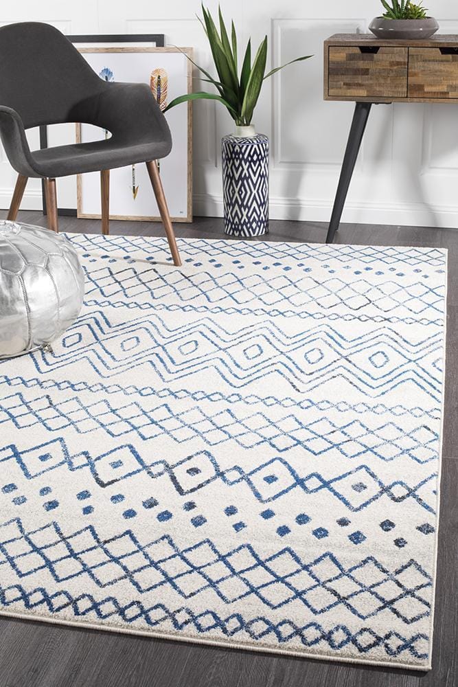 Rug Culture Rugs Oasis Nadia White Blue Rustic Tribal Rug