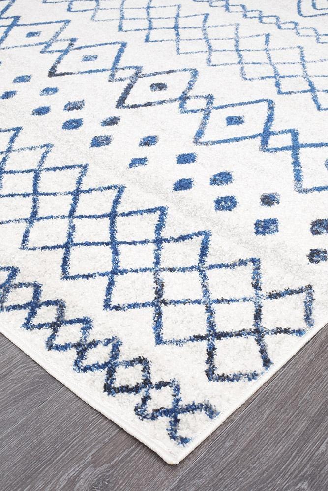 Rug Culture Rugs Oasis Nadia White Blue Rustic Tribal Runner Rug