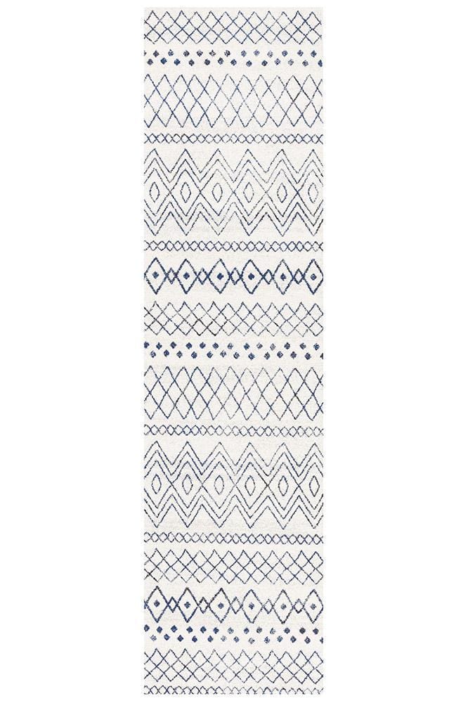 Rug Culture Rugs Oasis Nadia White Blue Rustic Tribal Runner Rug