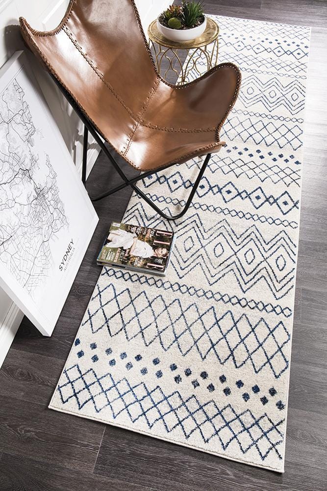 Rug Culture Rugs Oasis Nadia White Blue Rustic Tribal Runner Rug