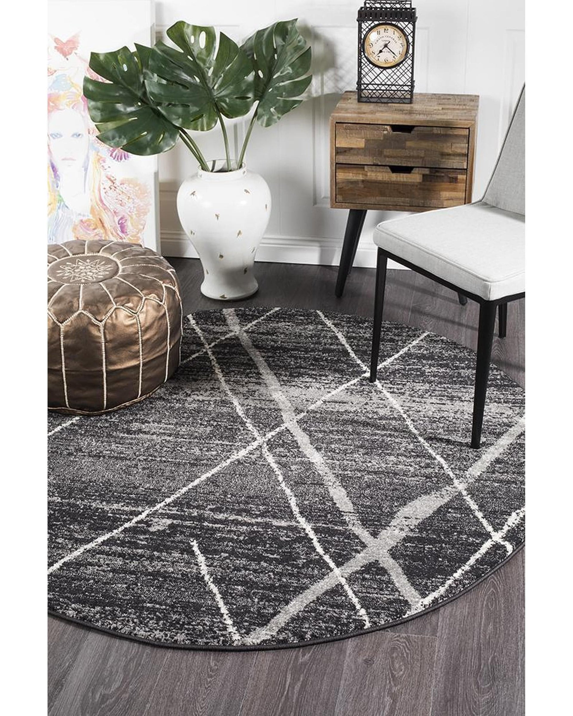 Rug Culture Rugs Oasis Noah Charcoal Contemporary Round Rug
