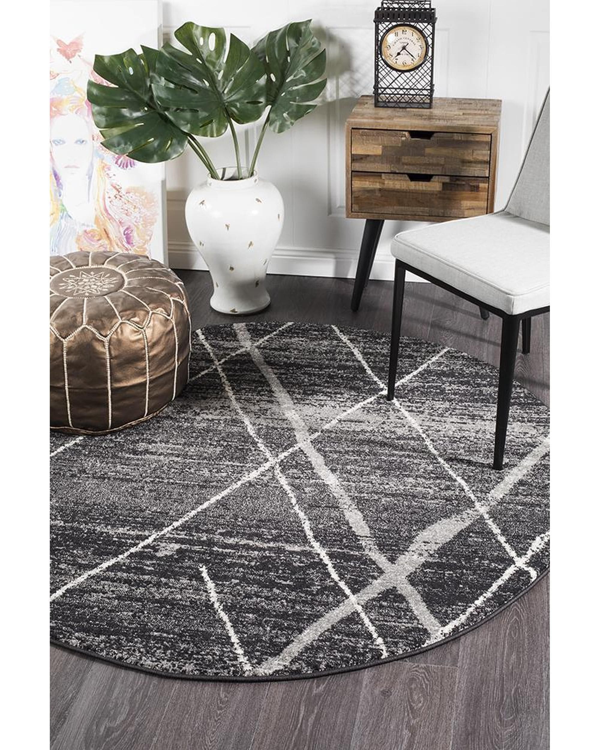 Rug Culture Rugs Oasis Noah Charcoal Contemporary Round Rug