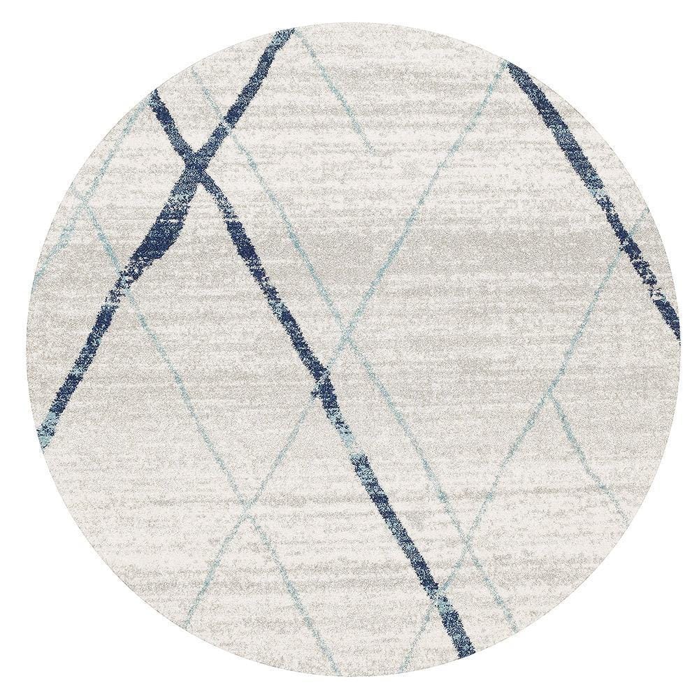 Rug Culture Rugs Oasis Noah White Blue Contemporary Round Rug