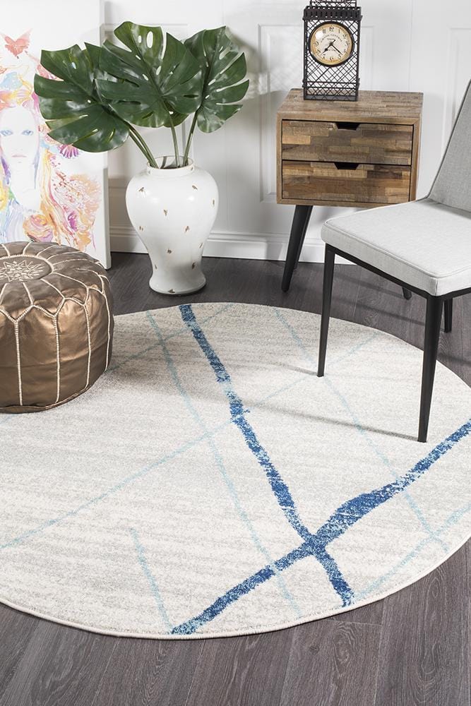 Rug Culture Rugs Oasis Noah White Blue Contemporary Round Rug