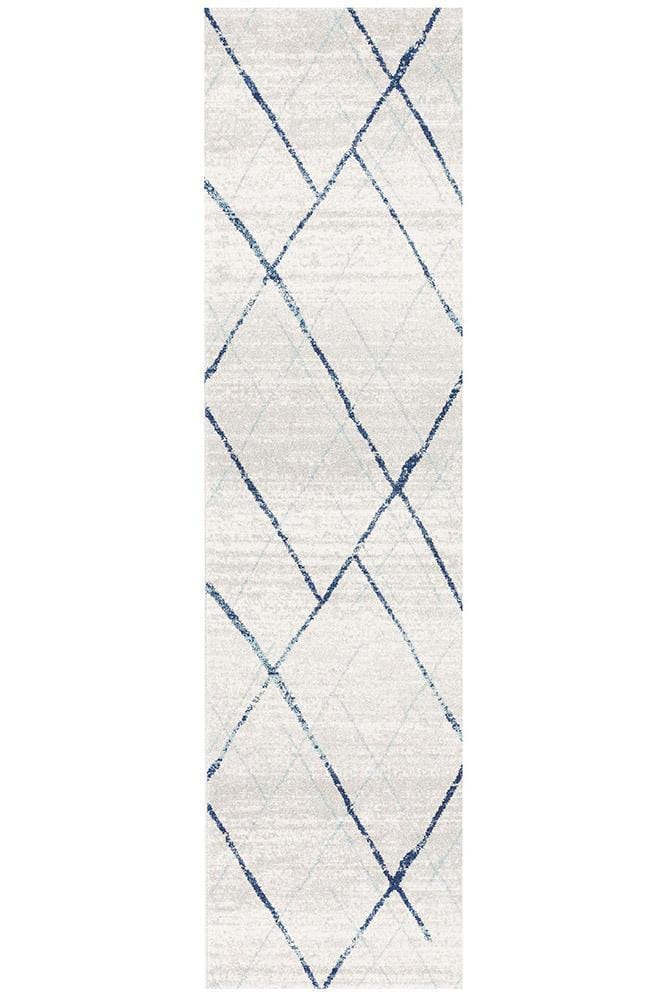 Rug Culture Rugs Oasis Noah White Blue Contemporary Runner Rug