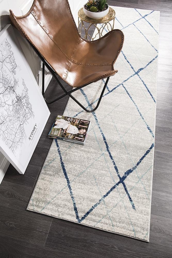 Rug Culture Rugs Oasis Noah White Blue Contemporary Runner Rug