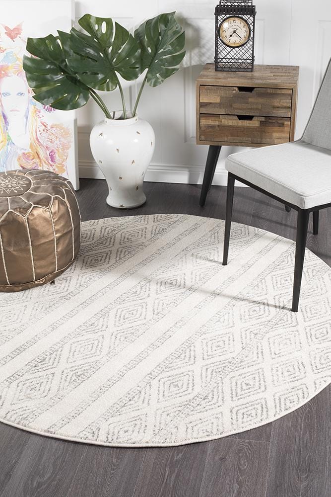Rug Culture Rugs Oasis Salma White And Grey Tribal Round Rug