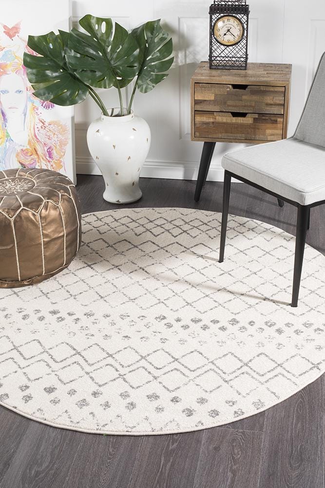 Rug Culture Rugs Oasis Selma White Grey Tribal Round Rug
