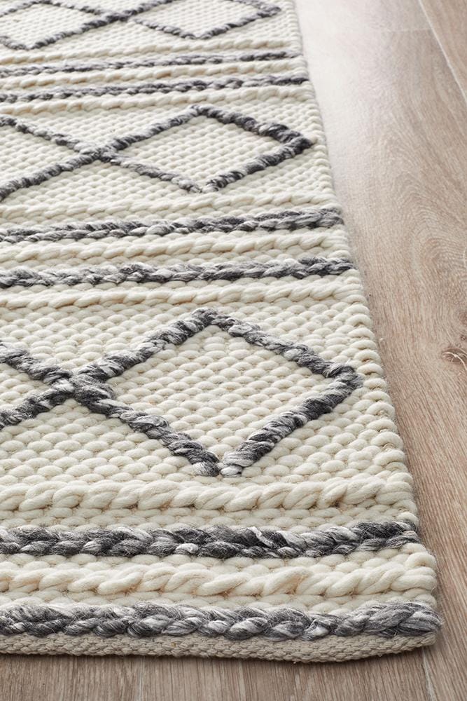 Rug Culture Rugs Studio Milly Textured Woollen Rug White Grey